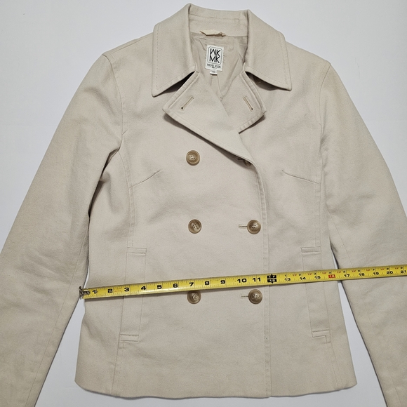 Michel Klein Paris Double Breasted Wool Blend Peacoat Coat Medium Beige - Picture 10 of 11
